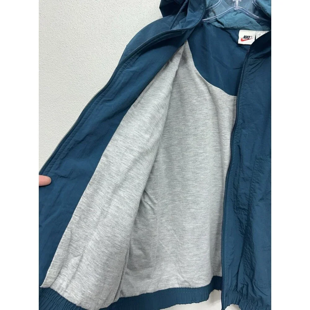 Vintage 90s Nike Jacket Women Medium 10-12 Teal Blue Track Windbreaker Boxy Coat
